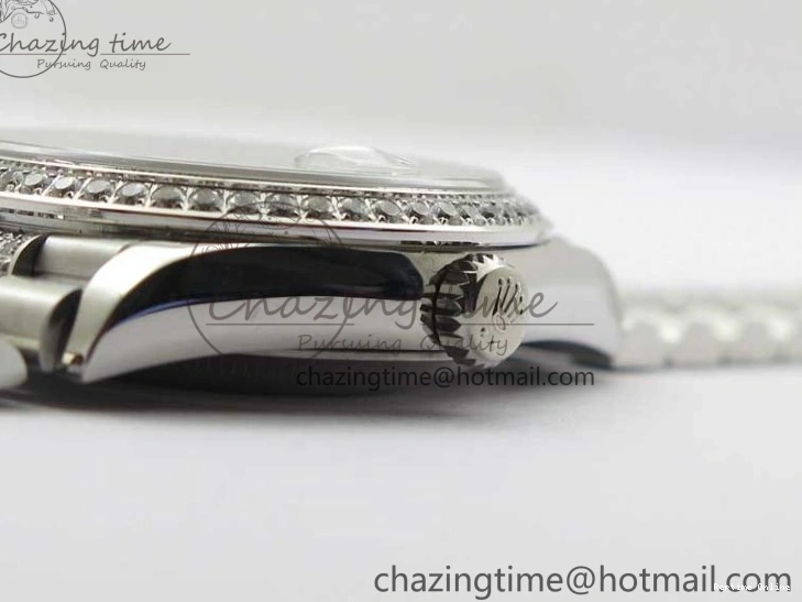 0517 SmoothTexture Day-Date 36mm 128239 SS Crystal BP Best Edition Black MOP Crystal Marker Dial on SS President Bracelet A 2681
